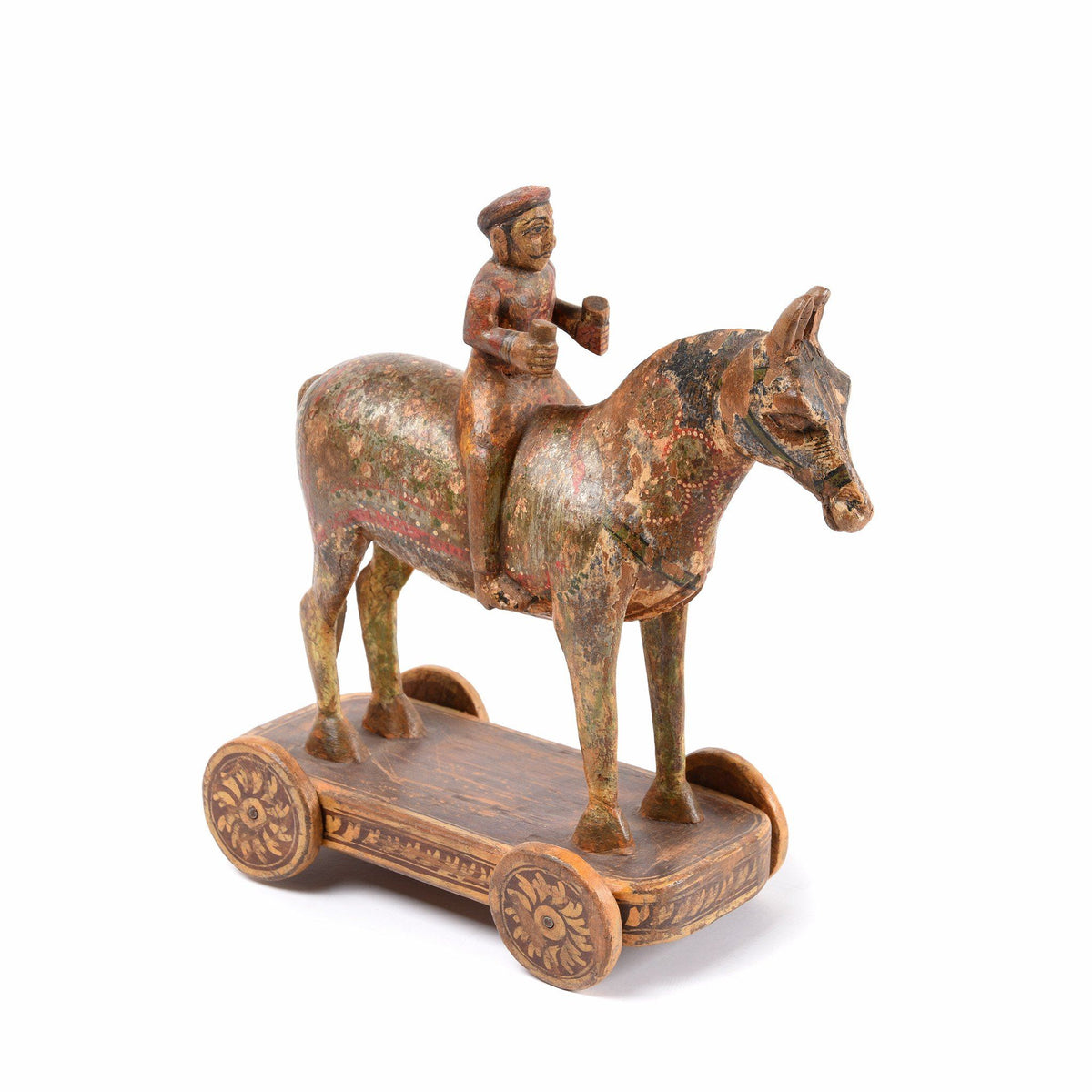 Wooden Painted Horse Wheeltoy - 19thC