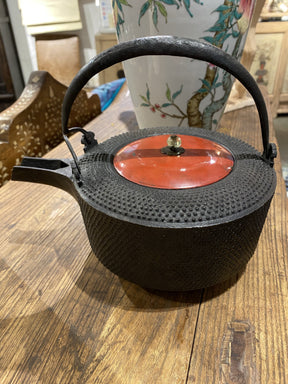 Cast Iron Tea Pot With Red Lacquer Lid - Ca 1930