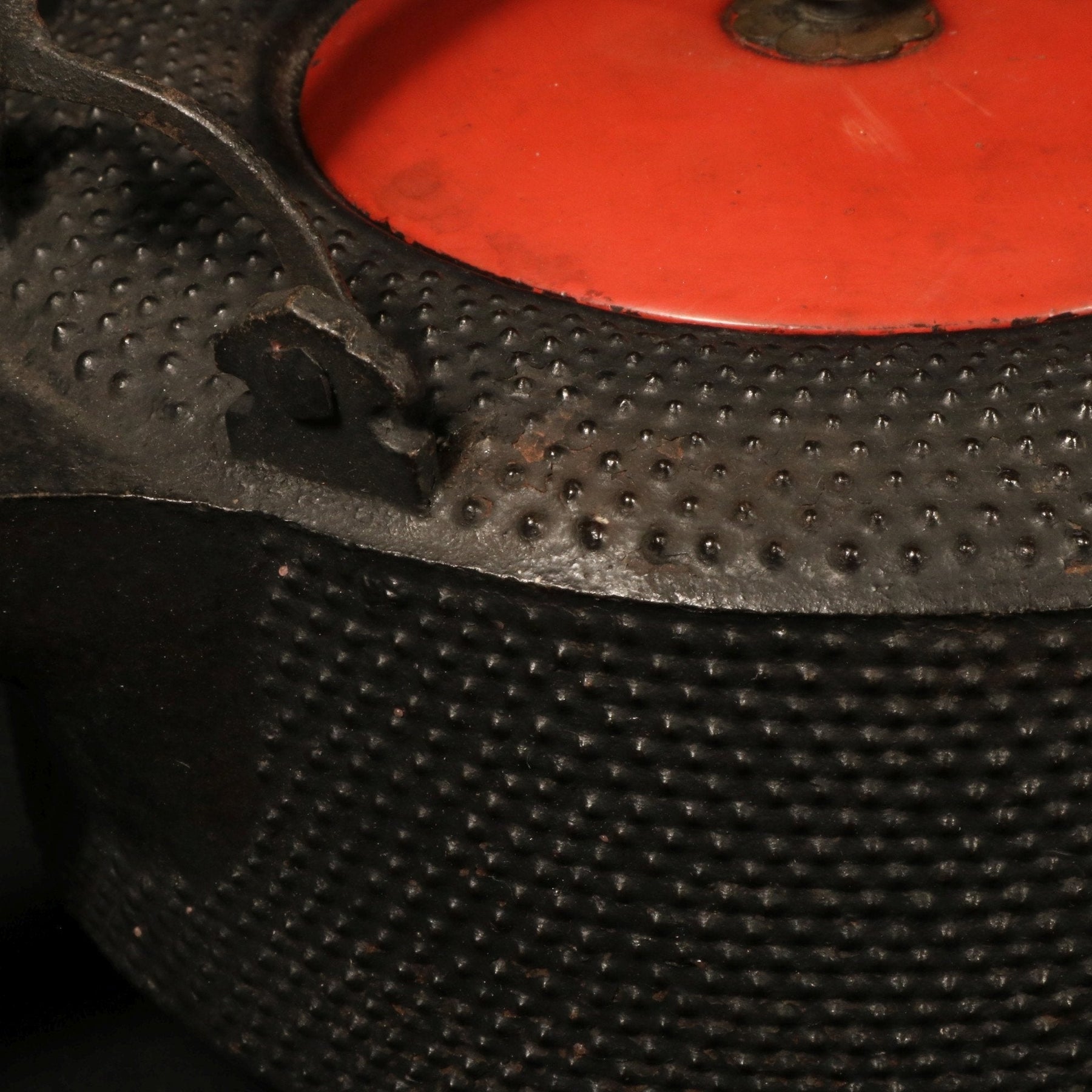 Cast Iron Tea Pot With Red Lacquer Lid - Ca 1930