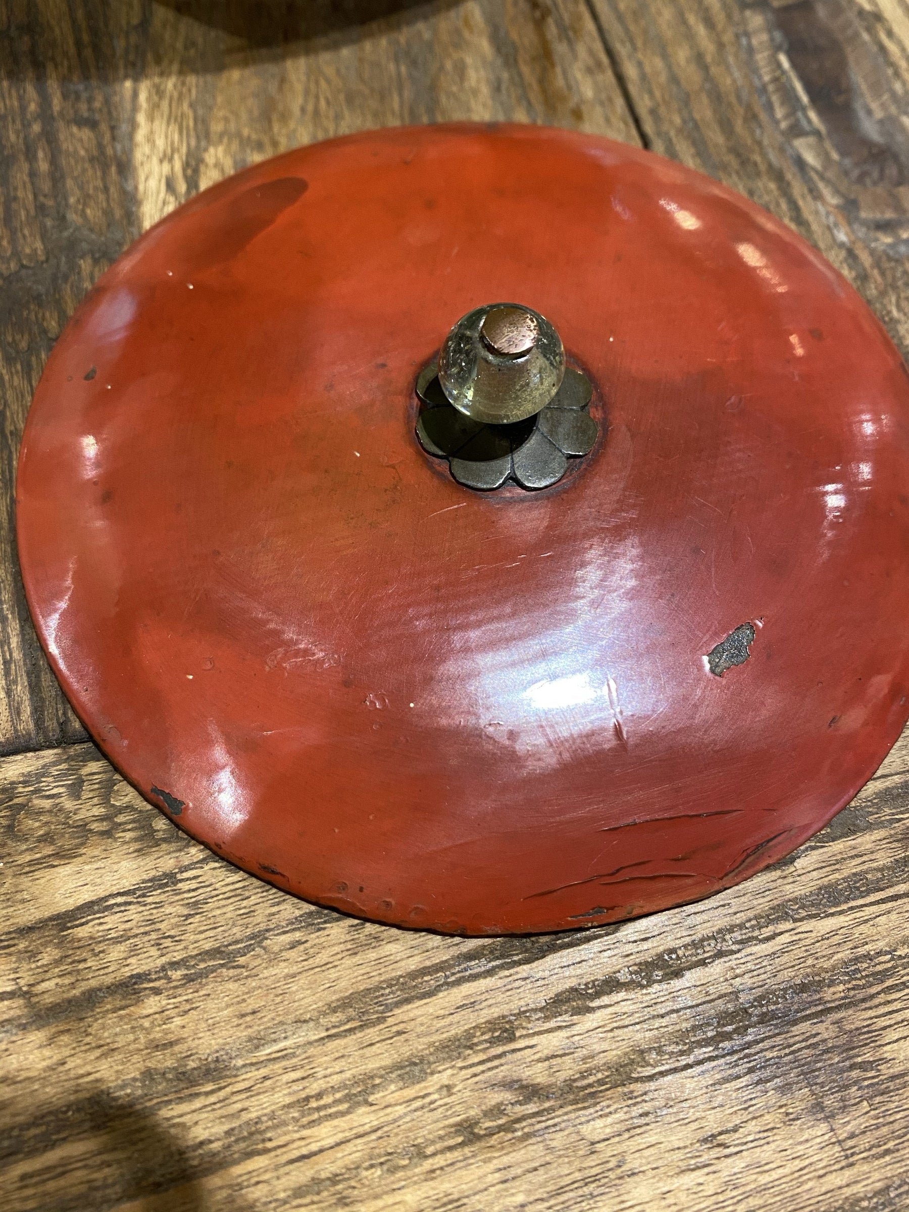Cast Iron Tea Pot With Red Lacquer Lid - Ca 1930