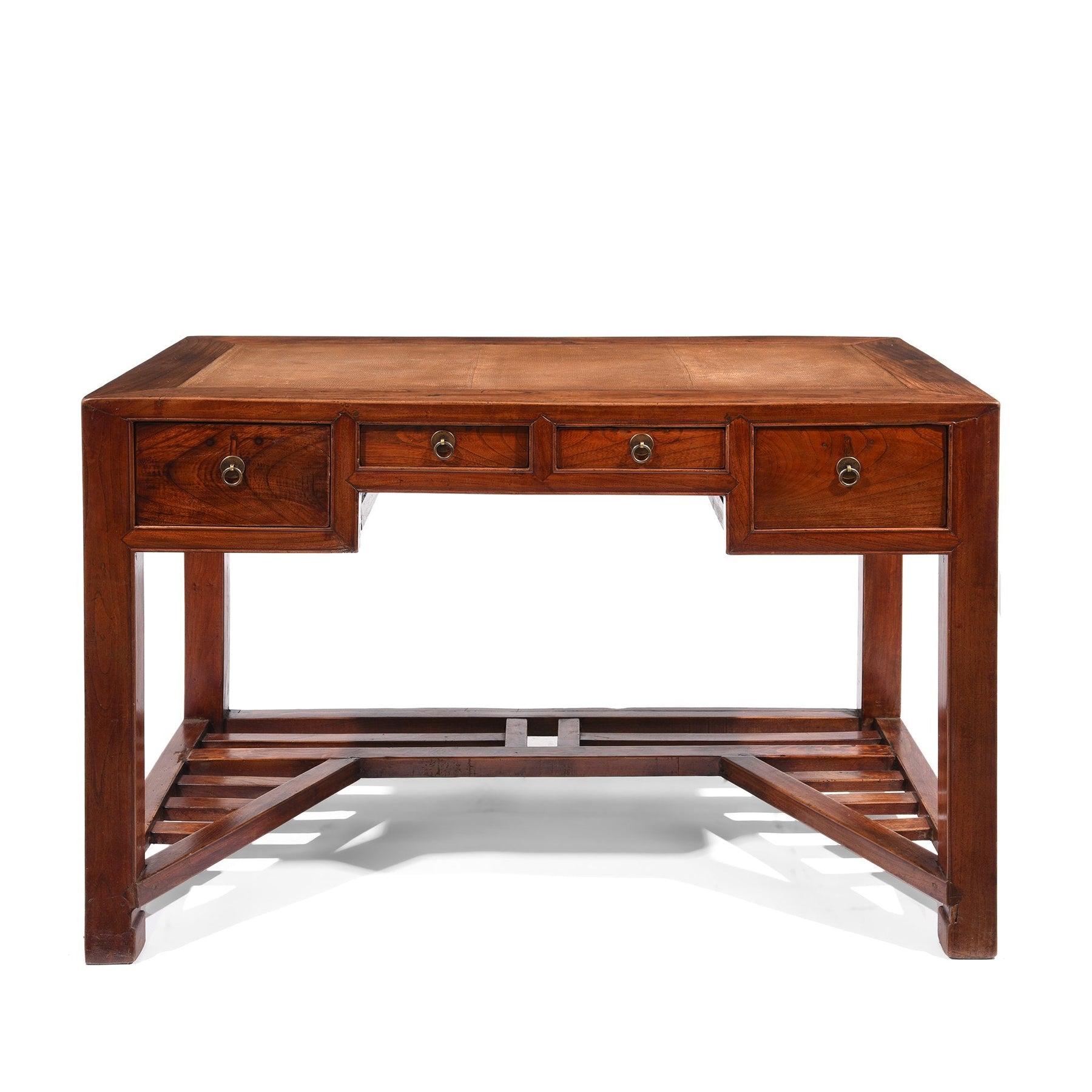 Red Elm Desk With Cane Top From Shanghai - 19thC