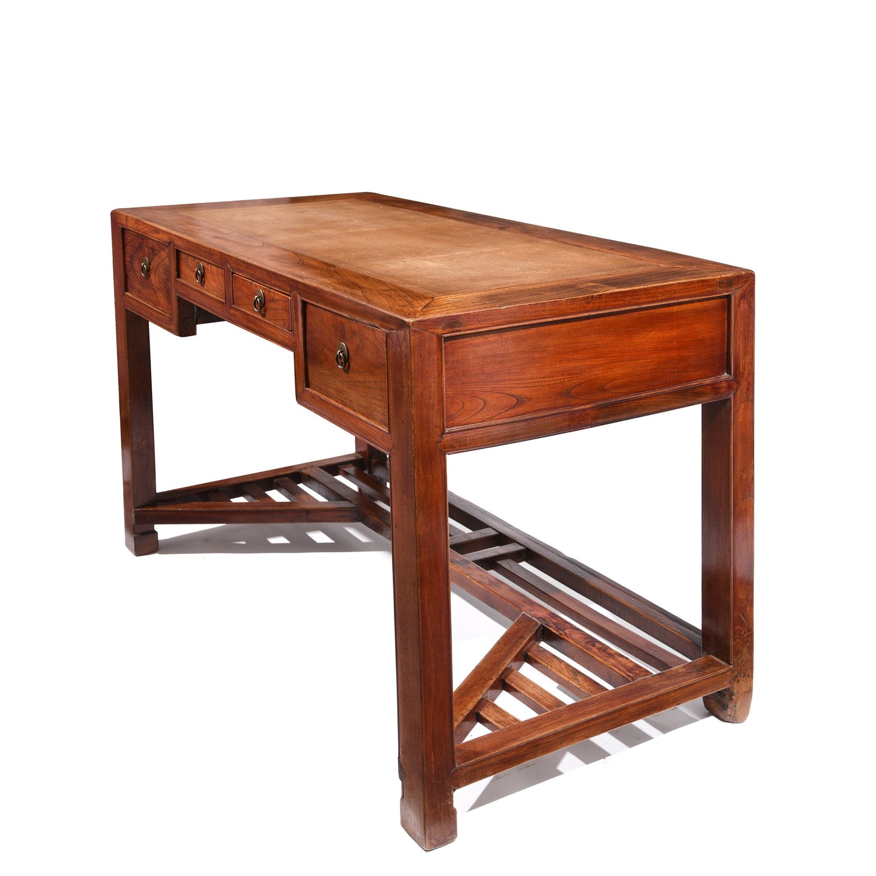 Red Elm Desk With Cane Top From Shanghai - 19thC