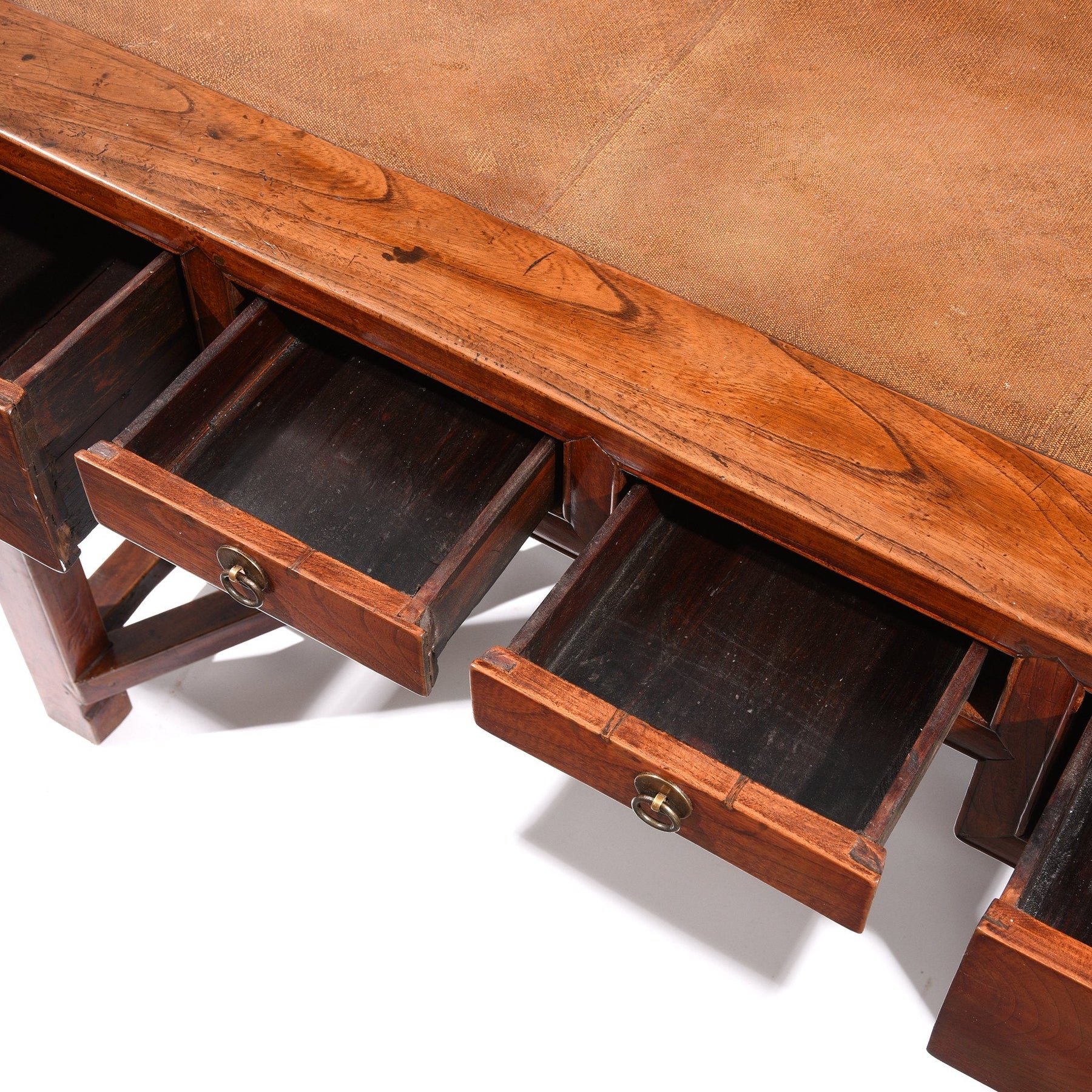 Red Elm Desk With Cane Top From Shanghai - 19thC