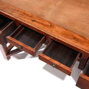 Red Elm Desk With Cane Top From Shanghai - 19thC