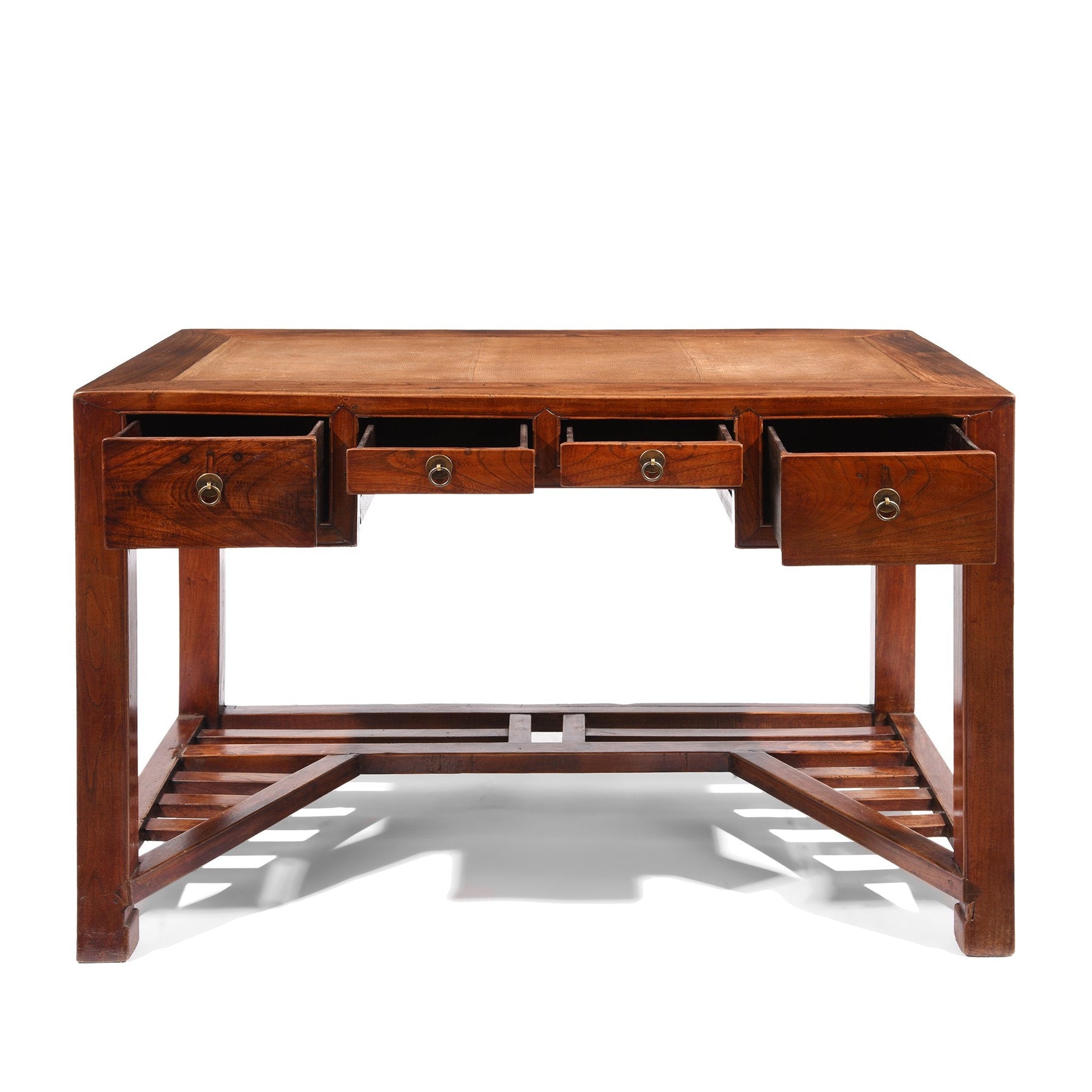 Red Elm Desk With Cane Top From Shanghai - 19thC