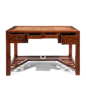 Red Elm Desk With Cane Top From Shanghai - 19thC