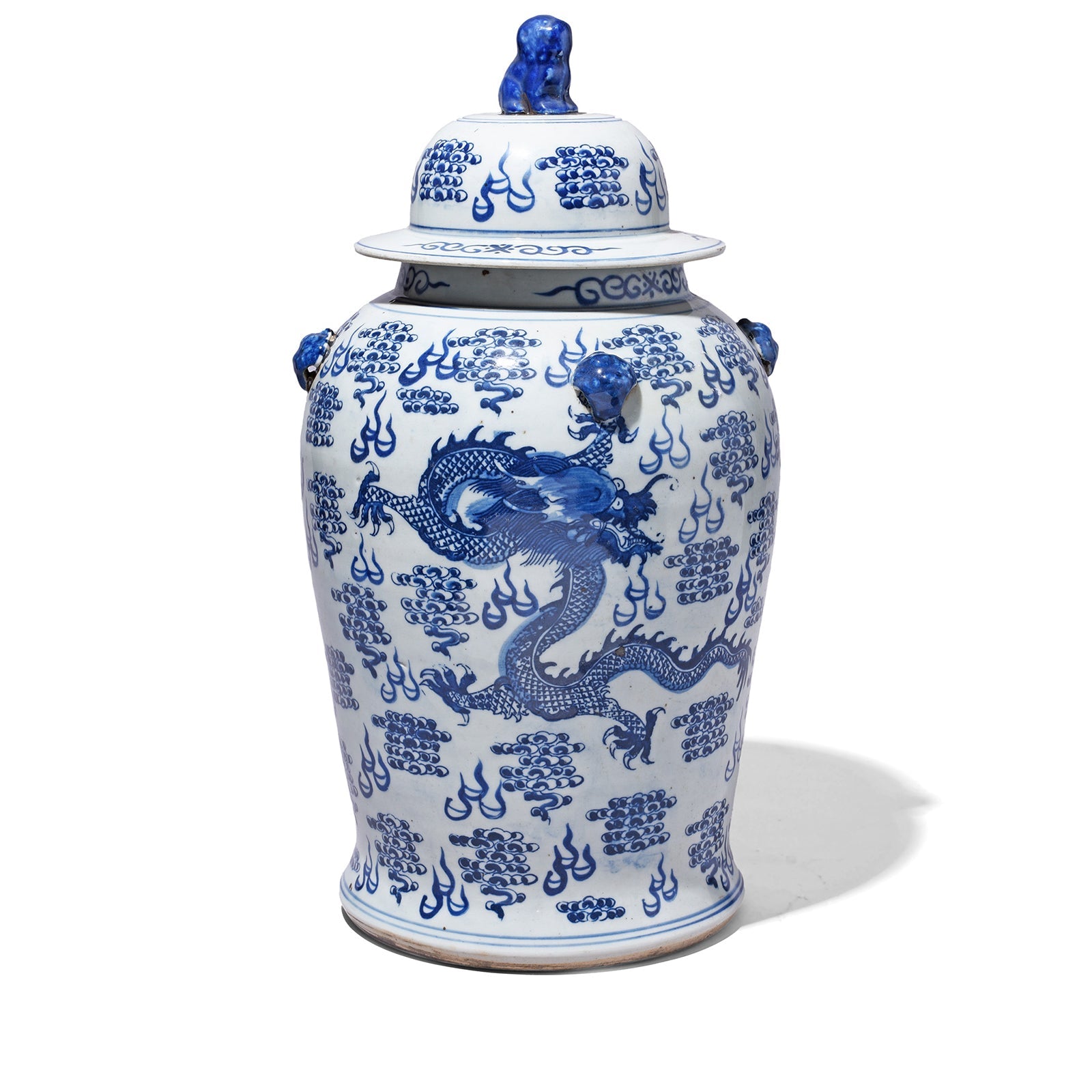 Blue & White Porcelain Temple Jar - Dragon Design