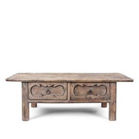 Elm Coffee Table With Drawers From Shandong - 19th Century