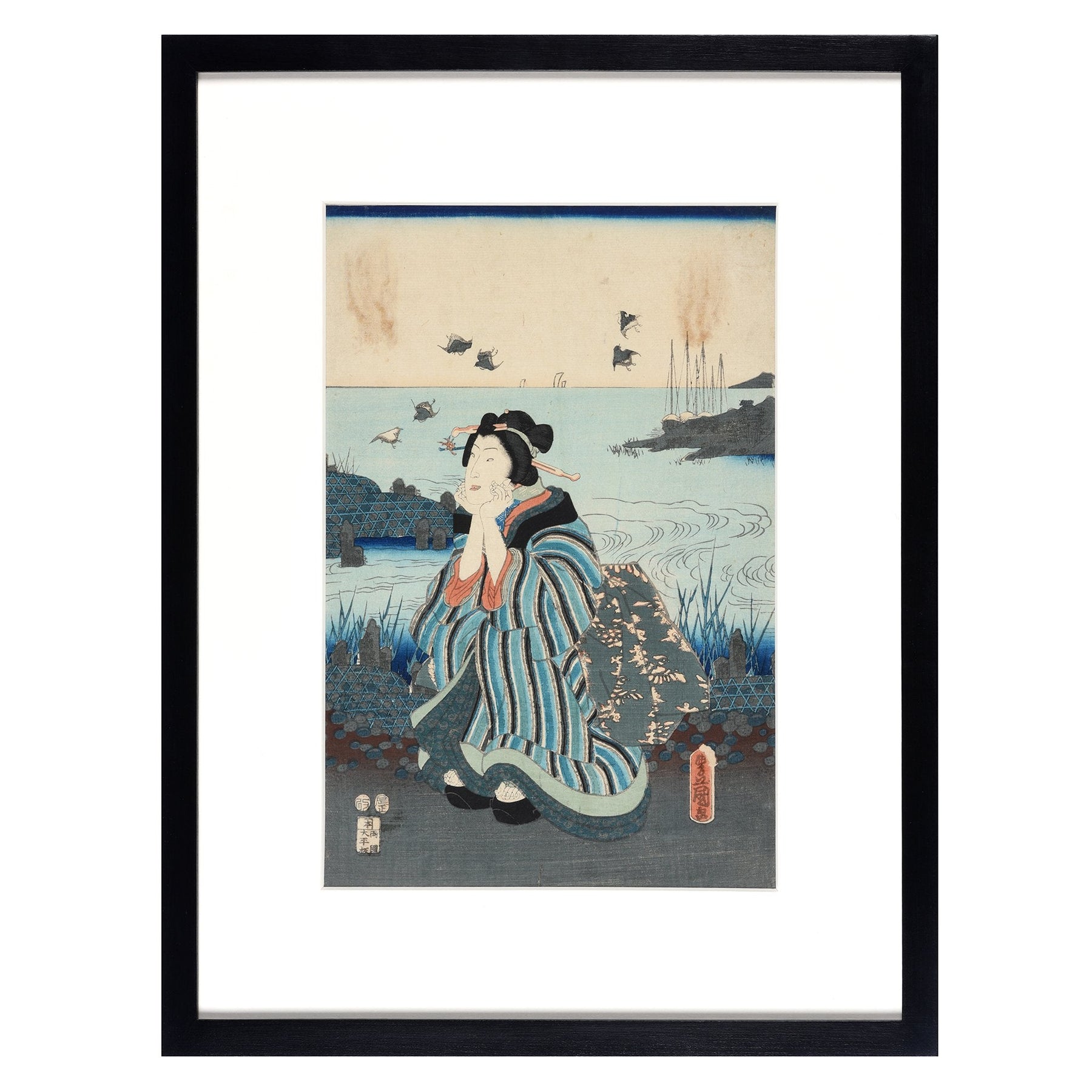 Framed Japanese Woodblock Print by Kunisada - Edo Period