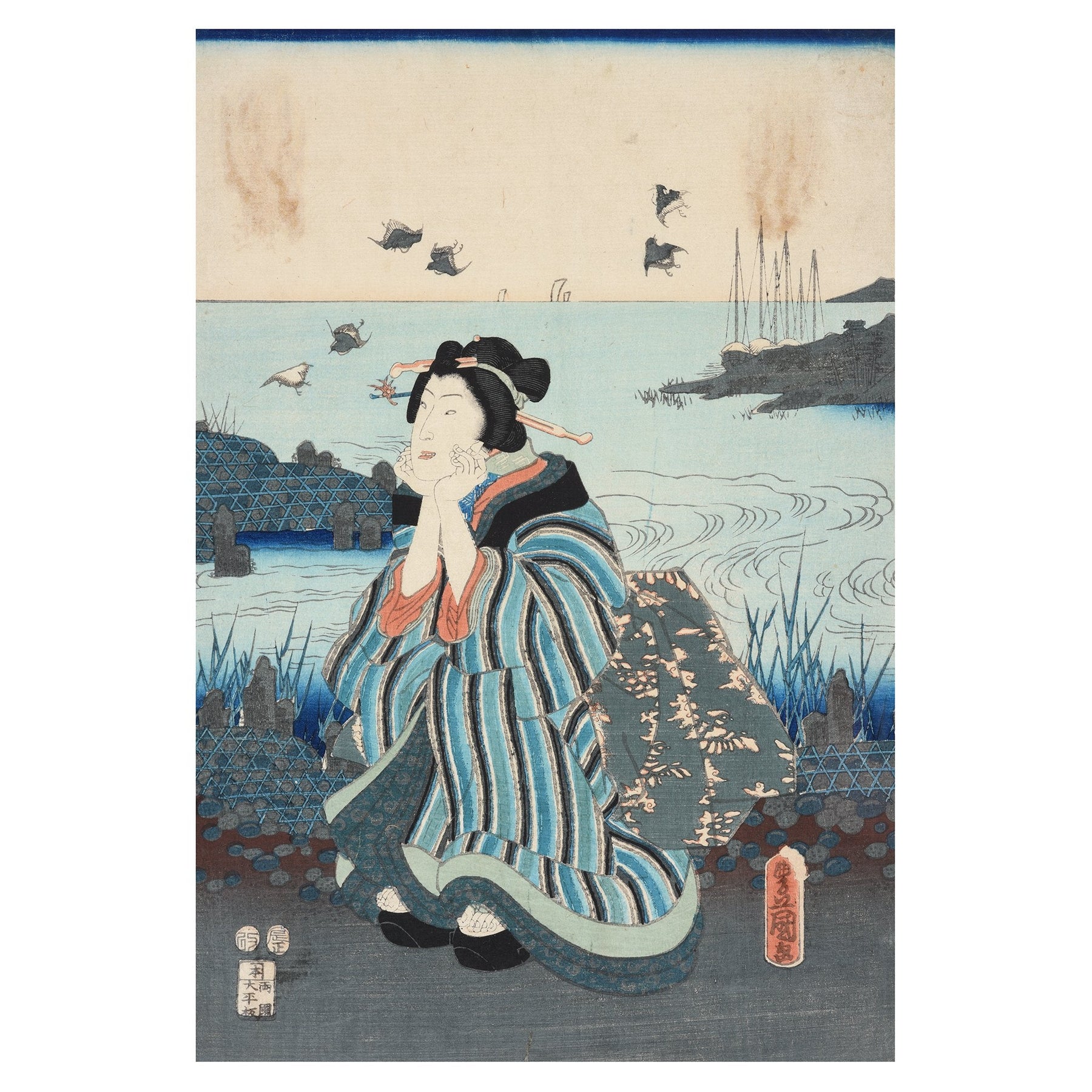 Framed Japanese Woodblock Print by Kunisada - Edo Period