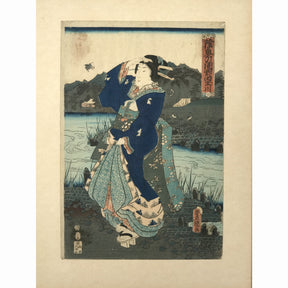 Framed Kunisada Woodblock Print - Meiji Period