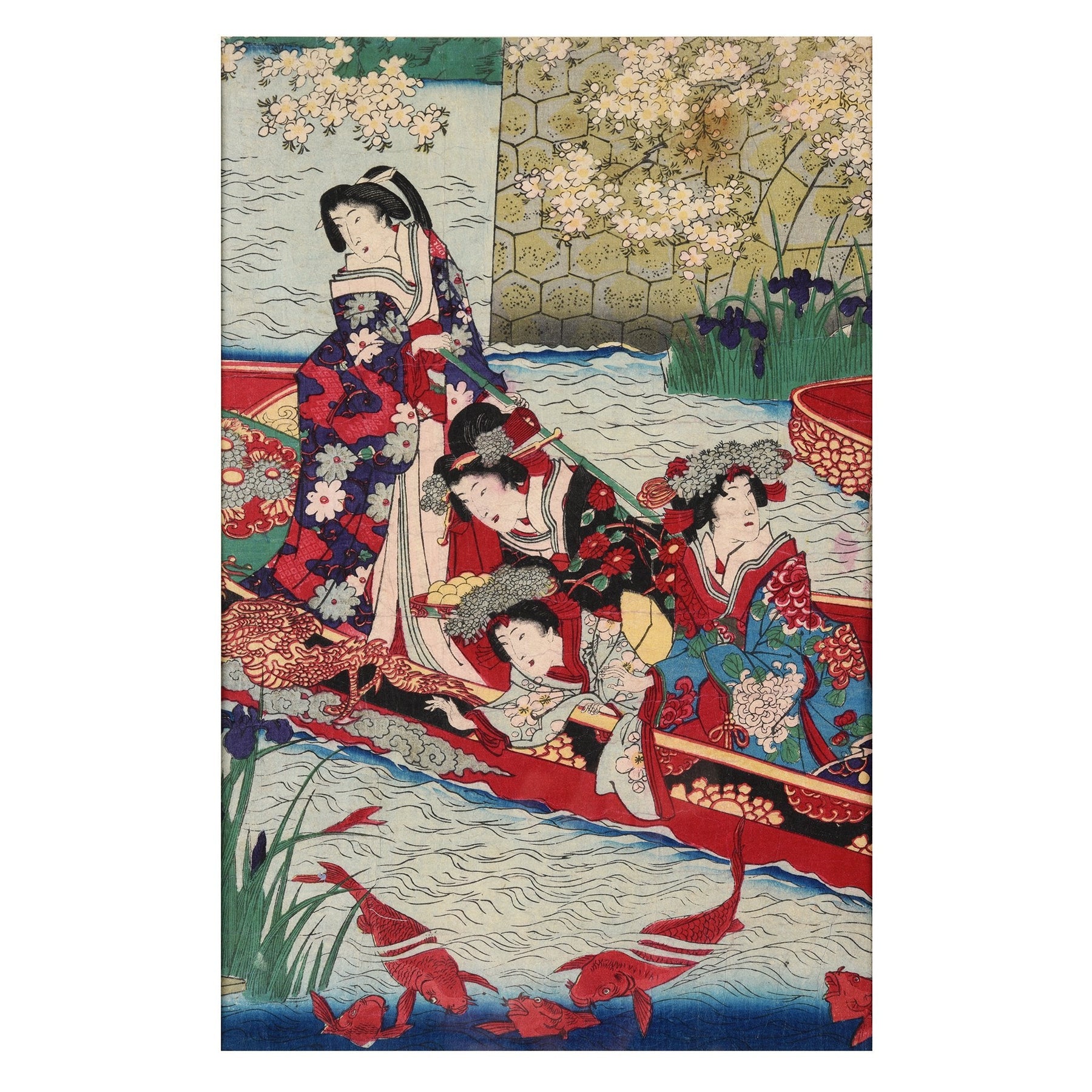 Framed Triptych Woodblock Print By Chikanobu - Ca 1890