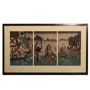 Framed Triptych Woodblock Print by Utagawa Kunisada - Ca 1851