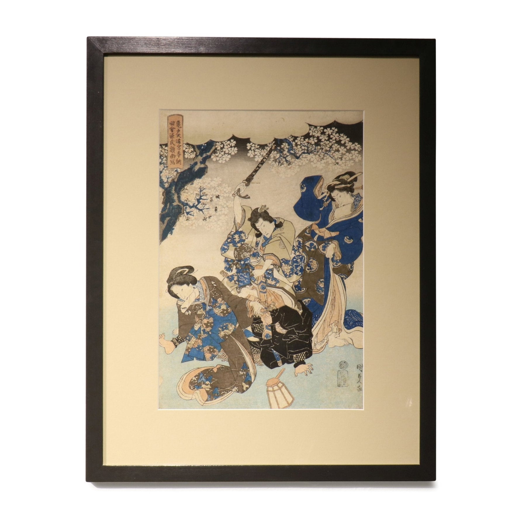 Old Framed Japanese Oban Woodblock Print By Utagawa Kunisada - 19thC