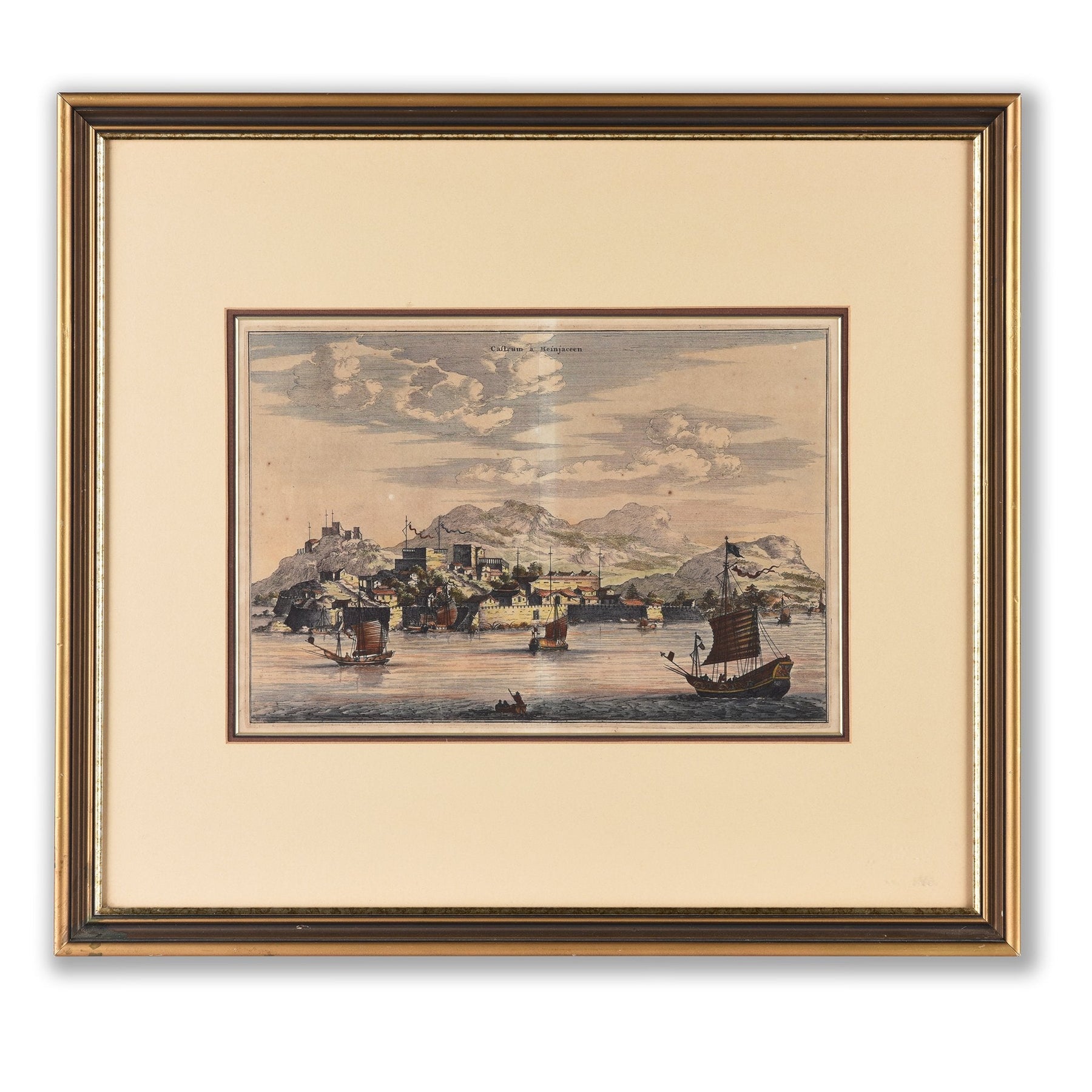 Original Tinted Engraving of Canton City - 17thC