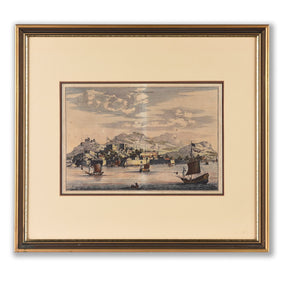 Original Tinted Engraving of Canton City - 17thC