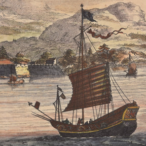 Original Tinted Engraving of Canton City - 17thC