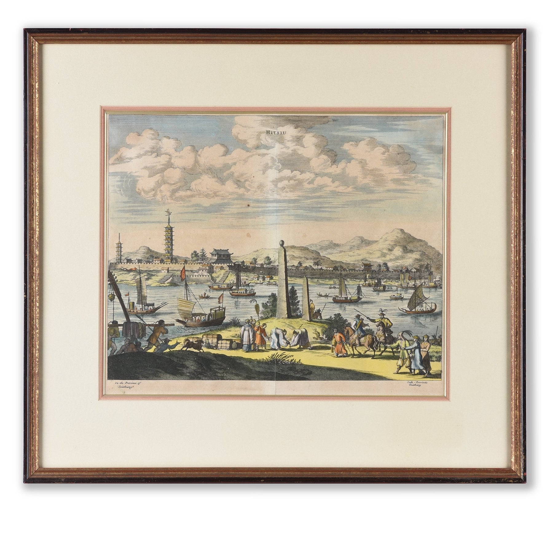 Original Tinted Engraving of Hitsiu City - 17thC