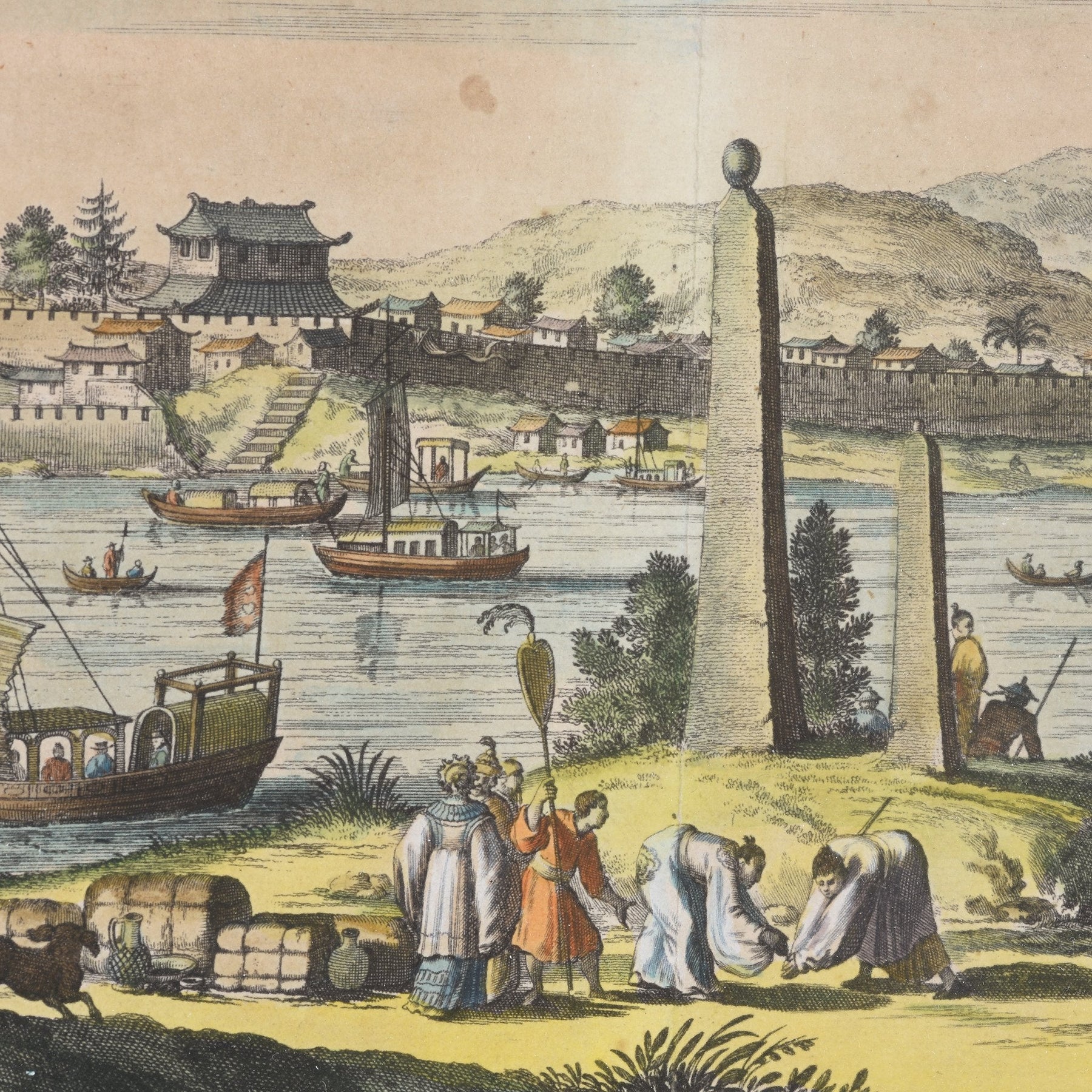 Original Tinted Engraving of Hitsiu City - 17thC