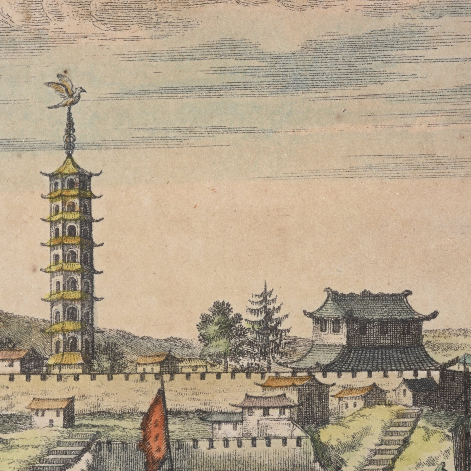 Original Tinted Engraving of Hitsiu City - 17thC