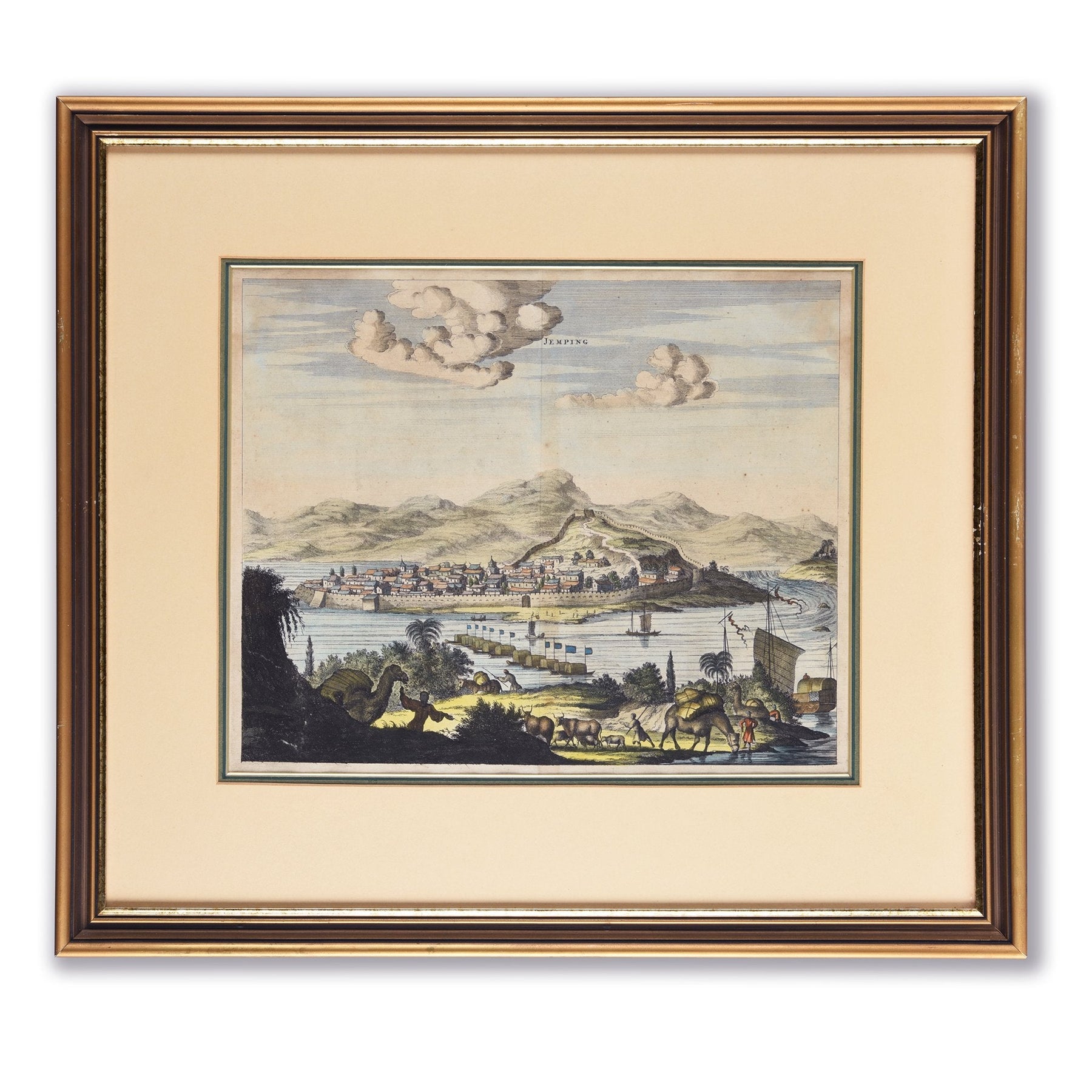 Original Tinted Engraving of Jemping City - 17thC
