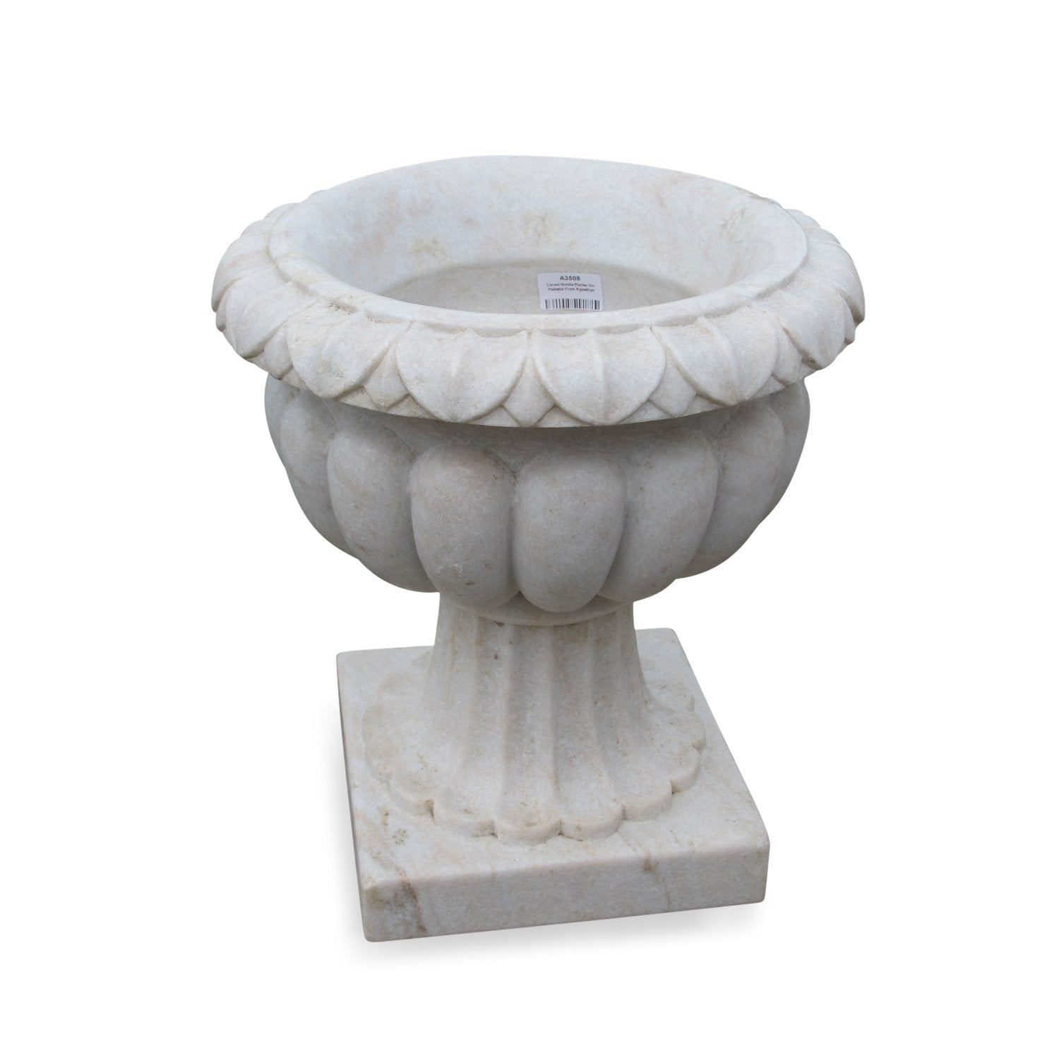 Hand Carved Marble Planter On Pedestal - 34cm dia.