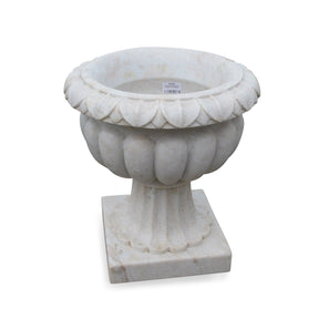 Hand Carved Marble Planter On Pedestal - 34cm dia.