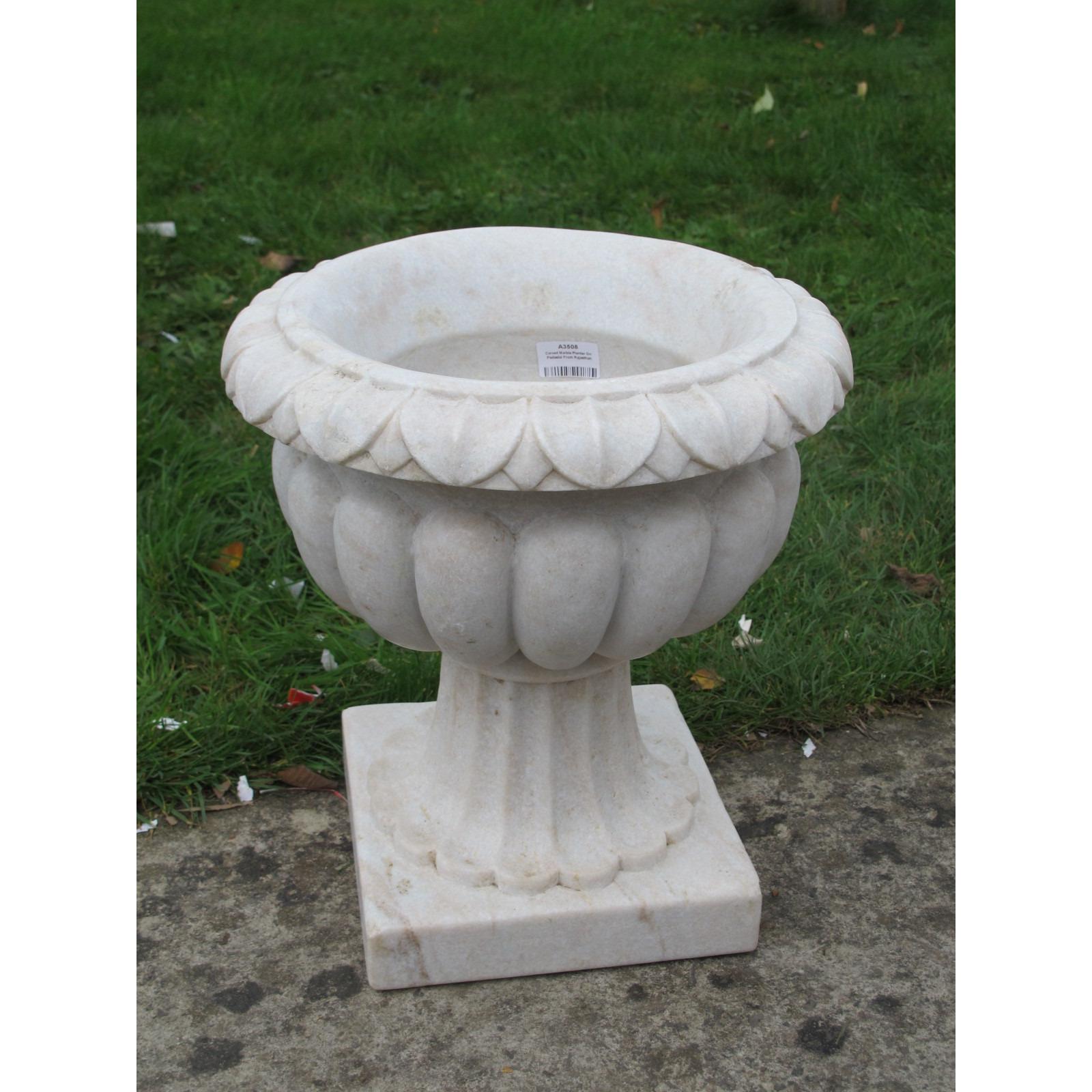 Hand Carved Marble Planter On Pedestal - 34cm dia.