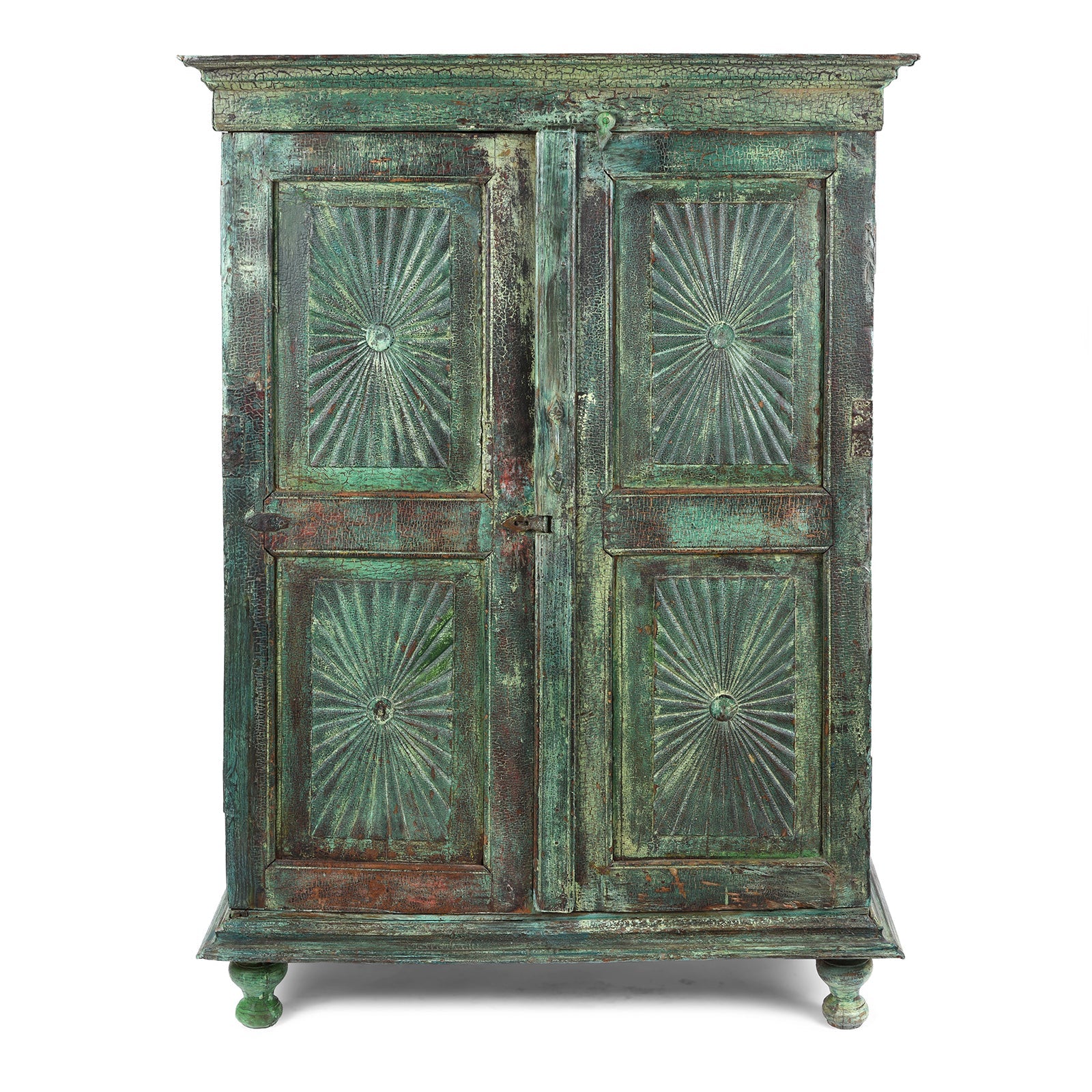Indian Almirah Cabinet With Sunburst Panels - 19th Century