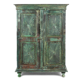 Indian Almirah Cabinet With Sunburst Panels - 19th Century
