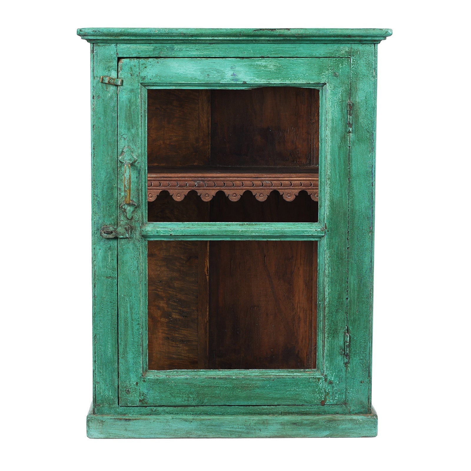 Green Painted Teak Glazed Wall Cabinet - Ca 1930