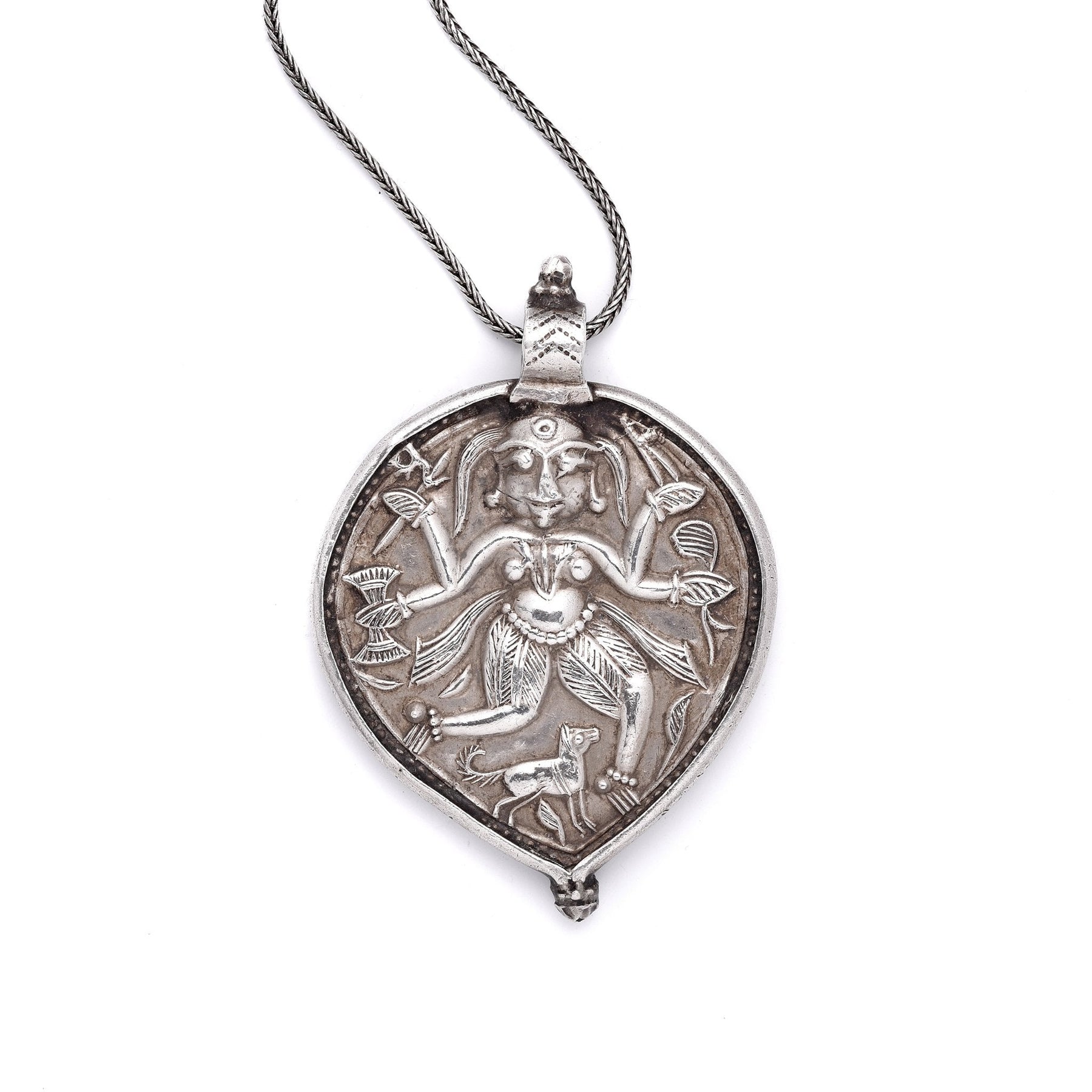 Indian Tribal Silver Kali Amulet from Rajasthan - 19thC