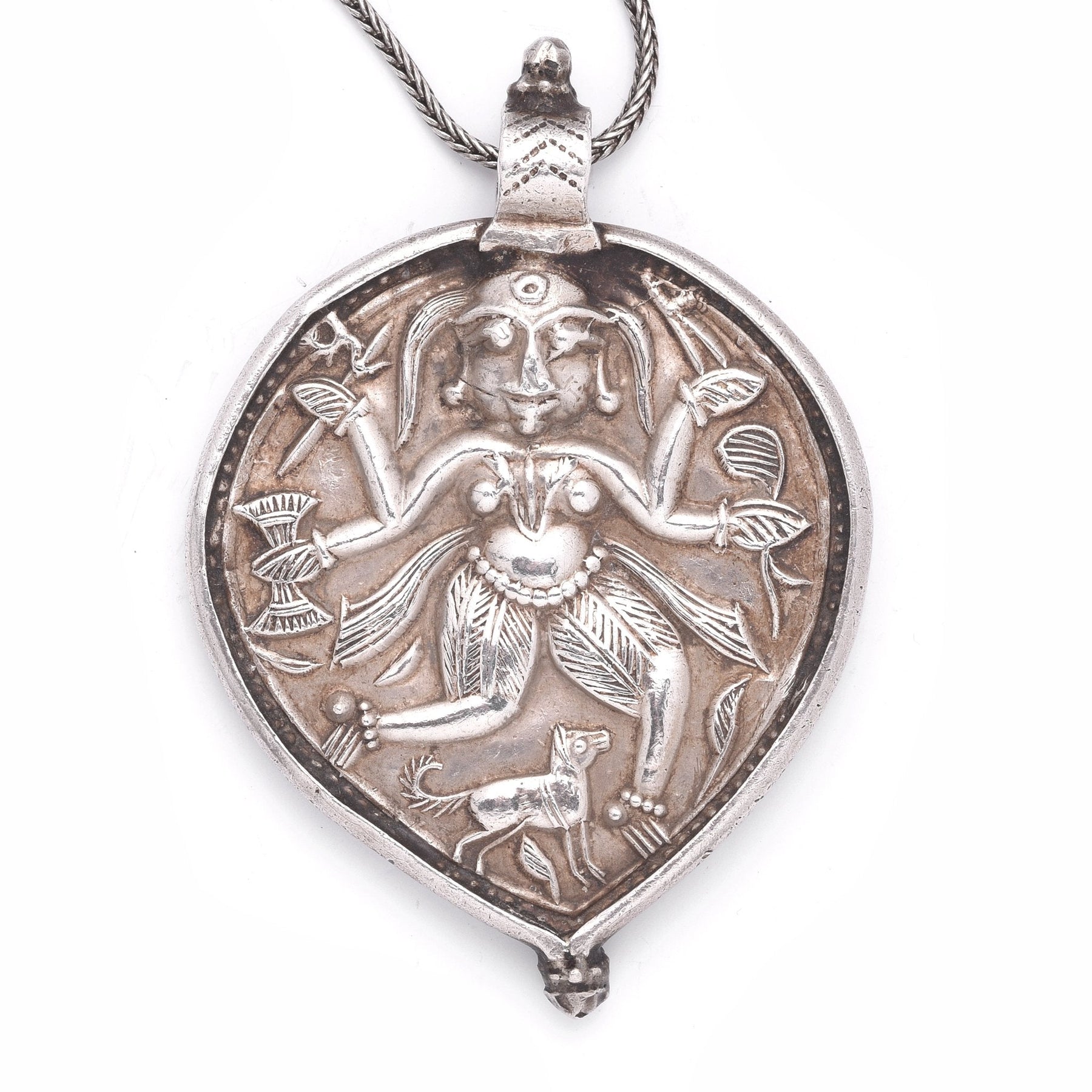 Indian Tribal Silver Kali Amulet from Rajasthan - 19thC
