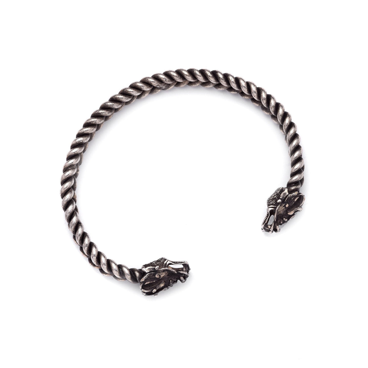 White Metal Miao Tribal Bangle - Dragon Design