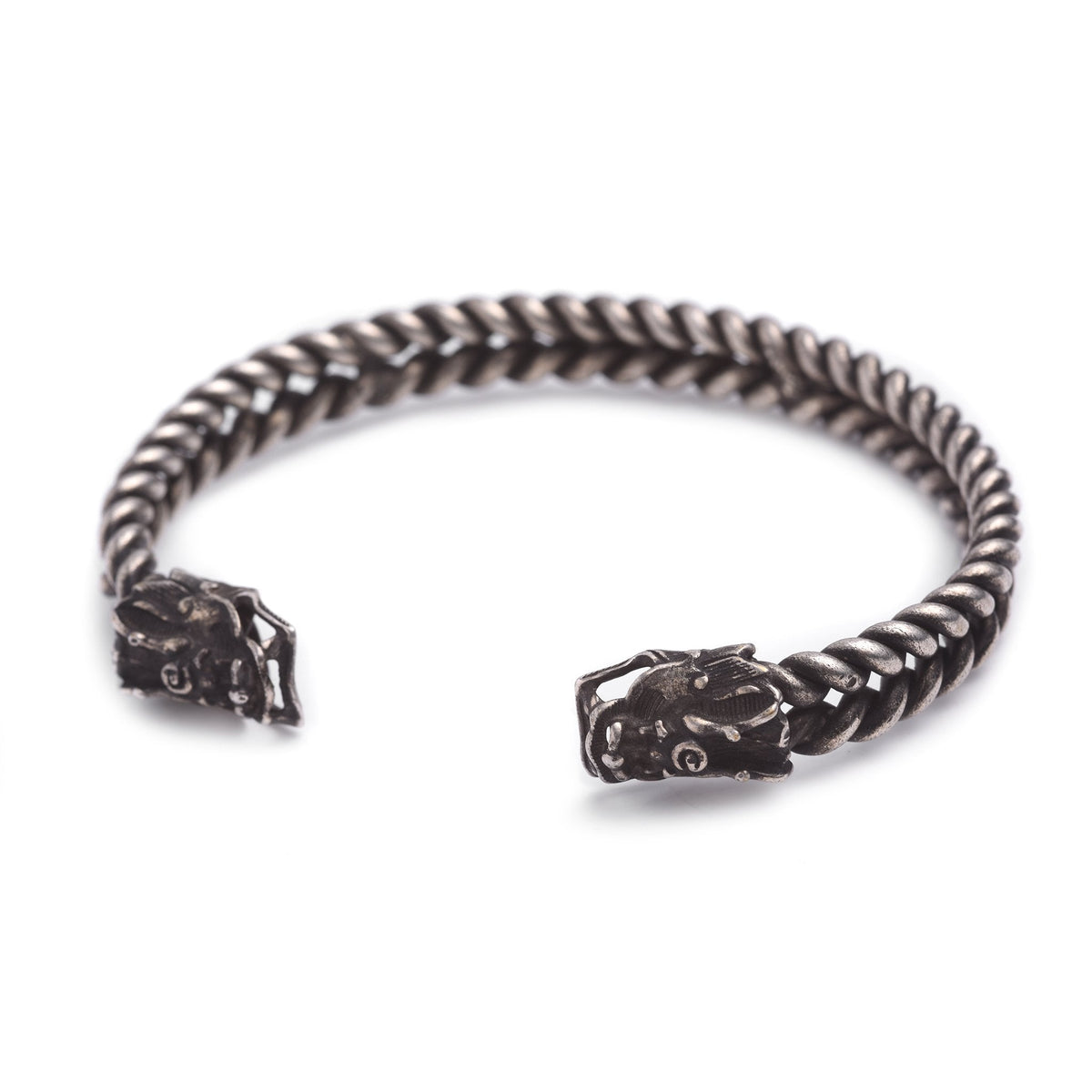 White Metal Miao Tribal Bangle - Dragon Design