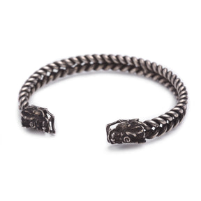 White Metal Miao Tribal Bangle - Dragon Design