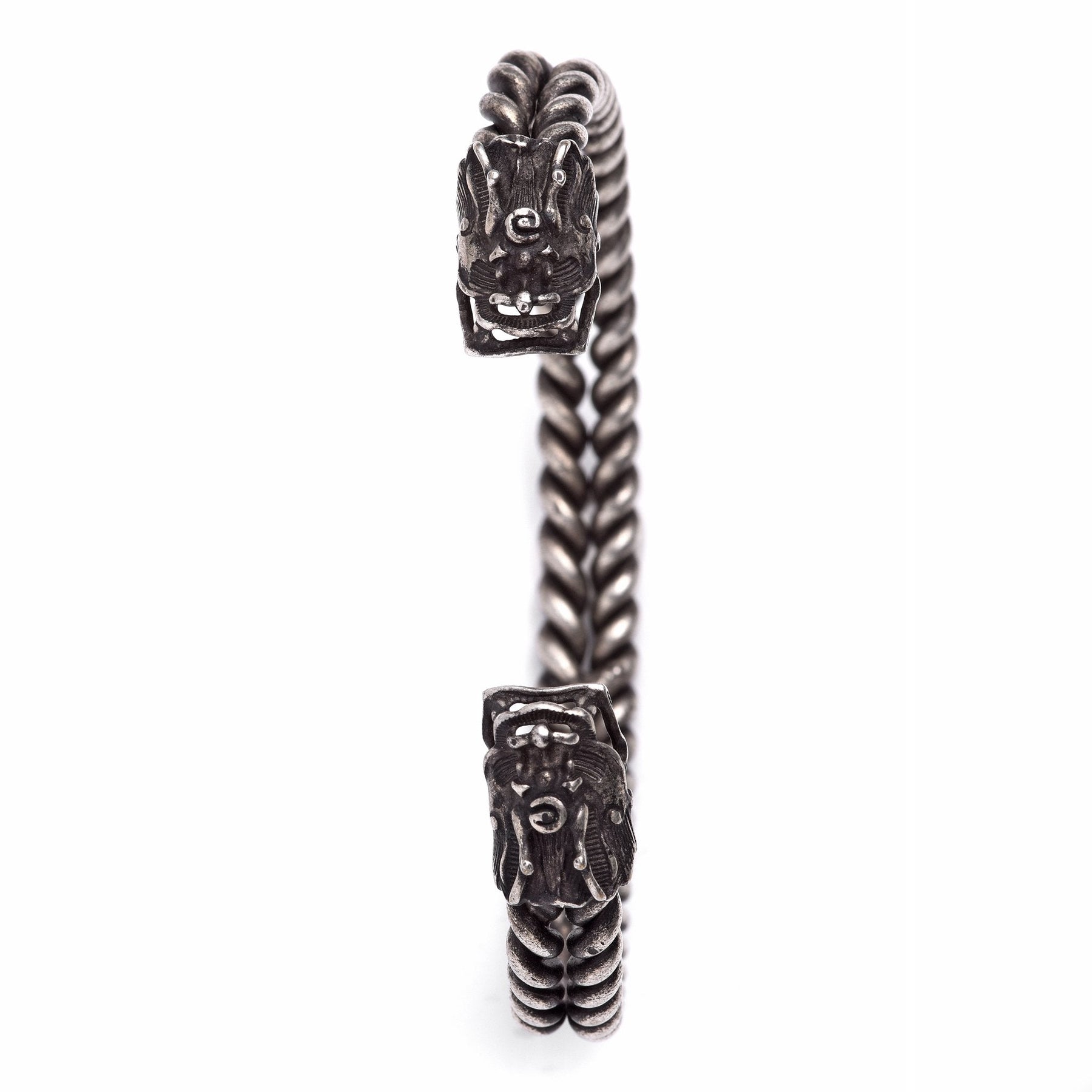 White Metal Miao Tribal Bangle - Dragon Design