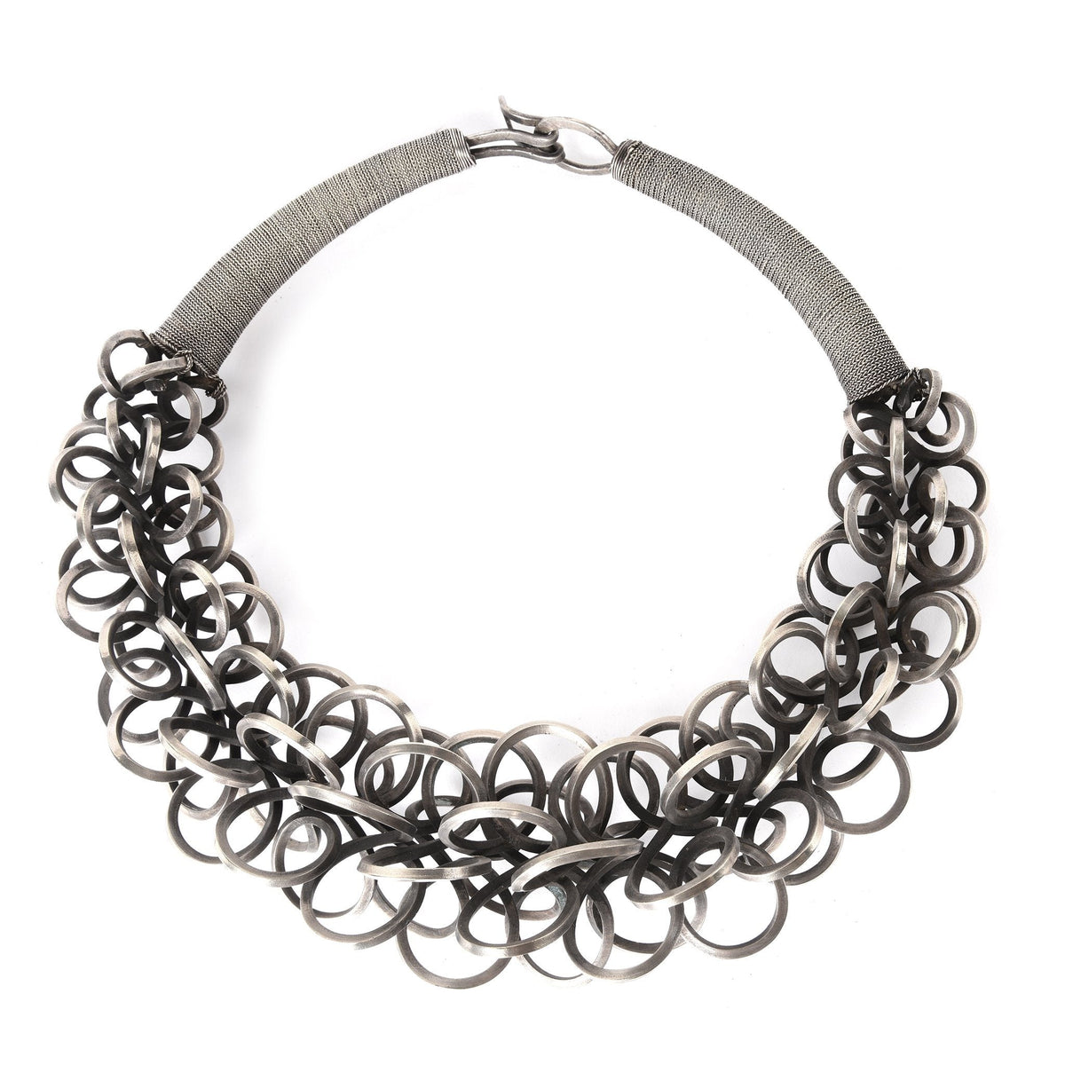 White Metal Miao Tribal Necklace on Iron Stand