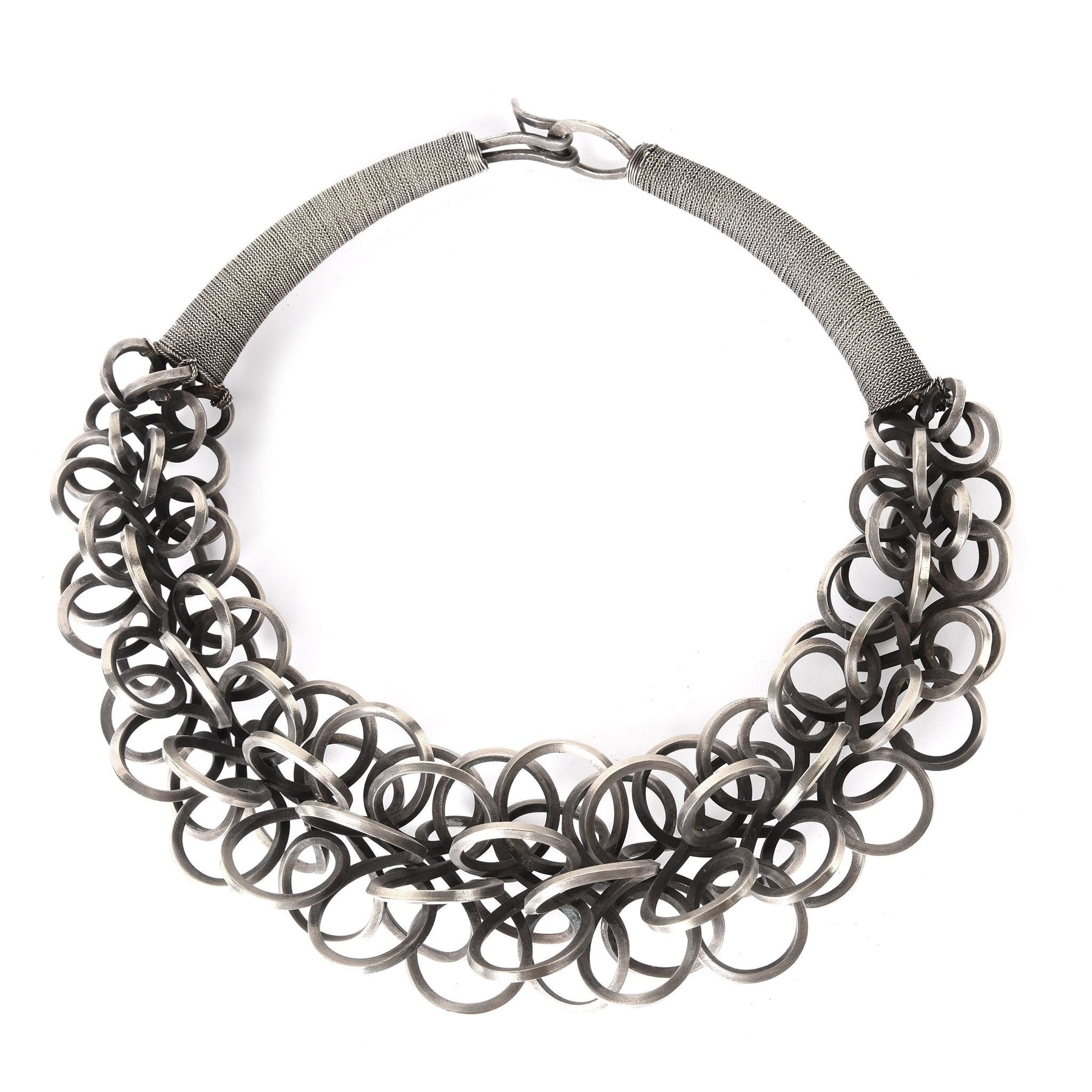 White Metal Miao Tribal Necklace on Iron Stand