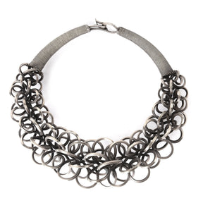 White Metal Miao Tribal Necklace on Iron Stand
