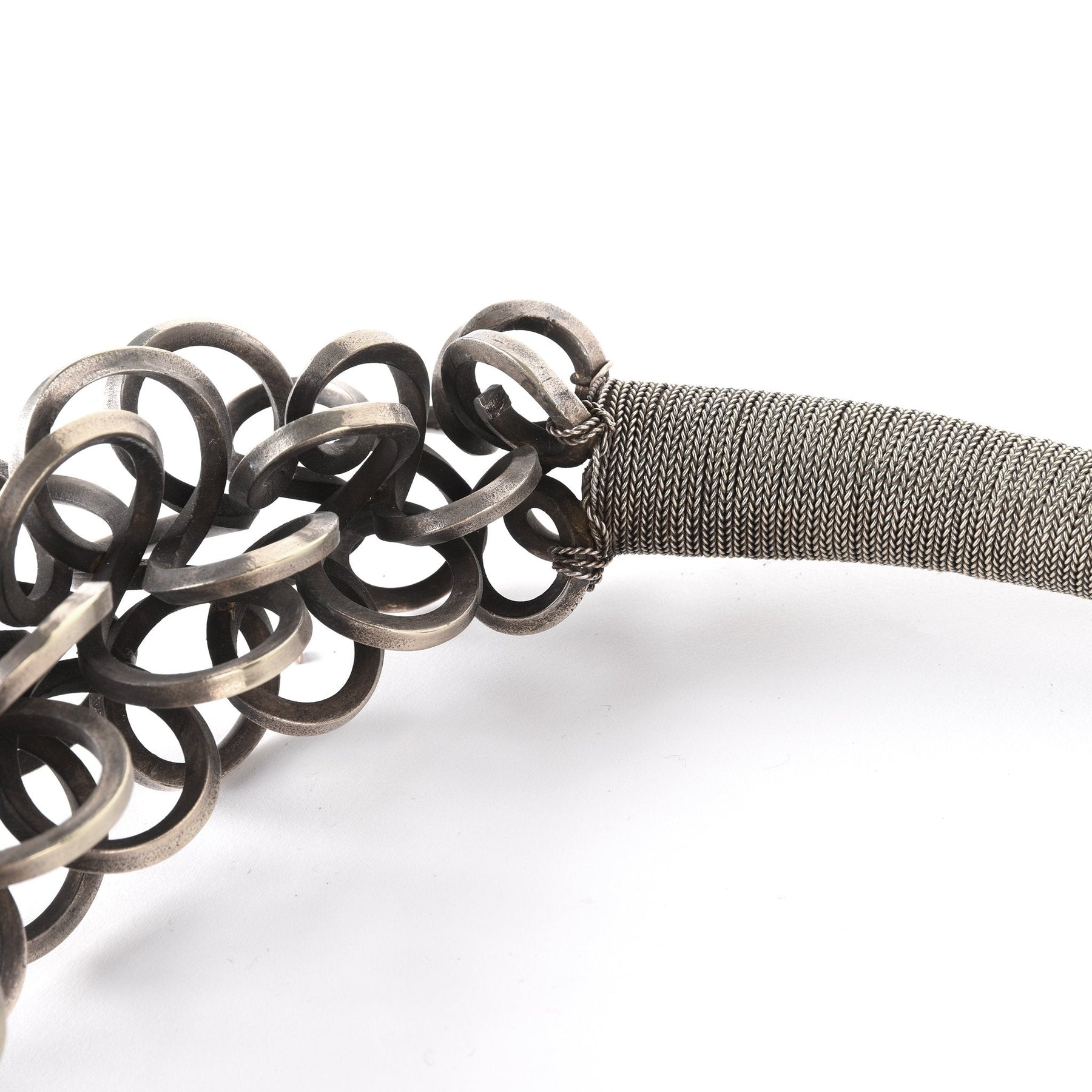 White Metal Miao Tribal Necklace on Iron Stand