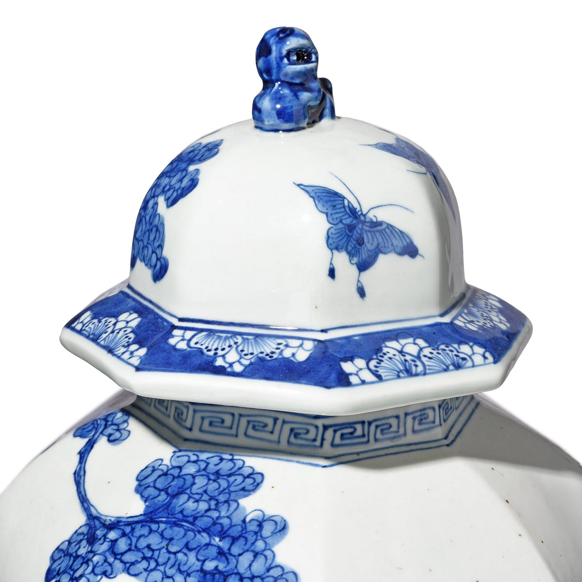 Blue & White Porcelain Facetted Temple Jar