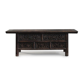 5 Drawer Carved Low "Kang" Cabinet From Shanxi - 19thC