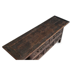 5 Drawer Carved Low "Kang" Cabinet From Shanxi - 19thC