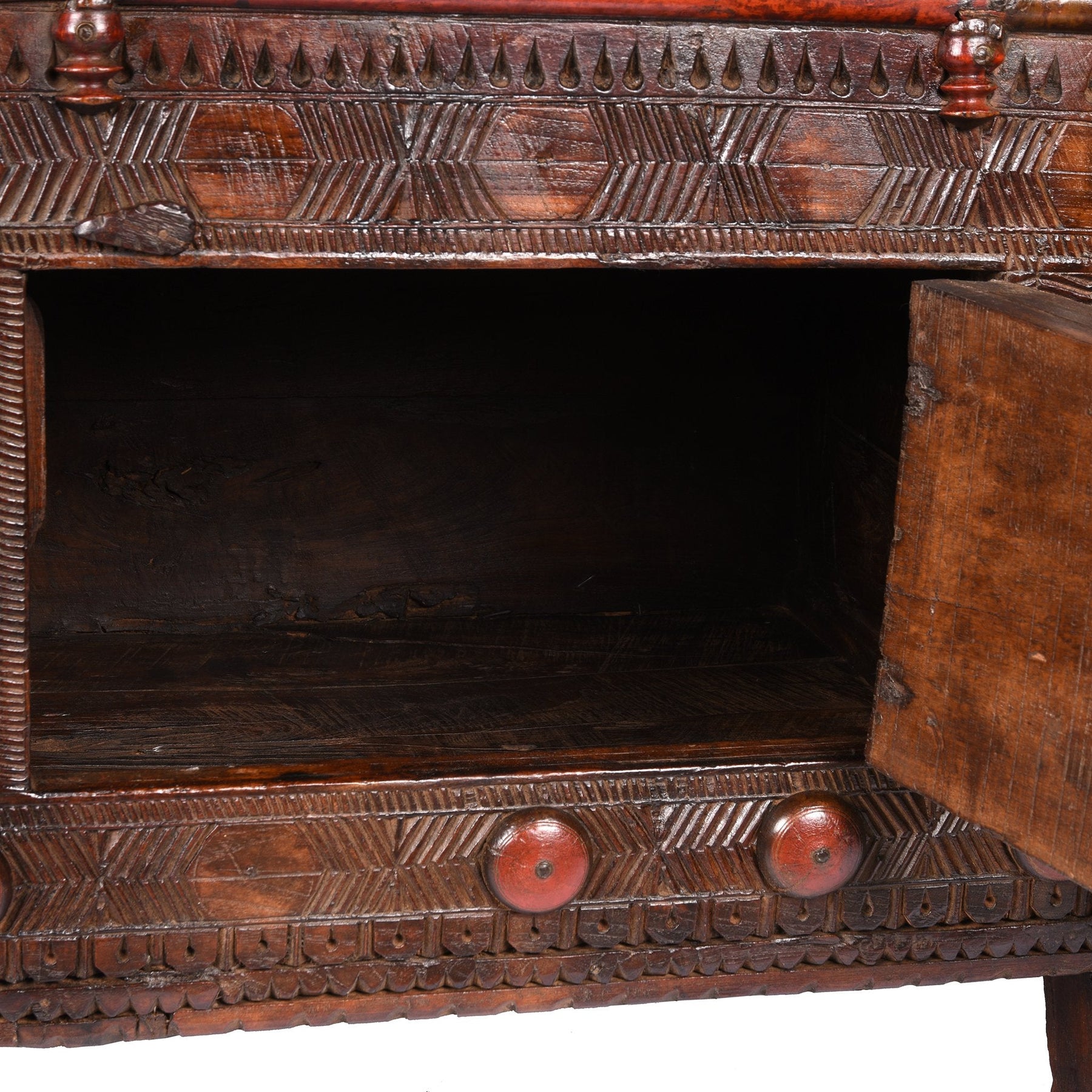 Carved Lacquered Teak Dowry Chest  - Majus From Kutch