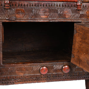 Carved Lacquered Teak Dowry Chest  - Majus From Kutch