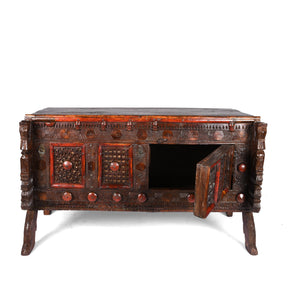 Carved Lacquered Teak Dowry Chest  - Majus From Kutch
