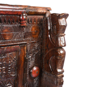 Carved Lacquered Teak Dowry Chest  - Majus From Kutch