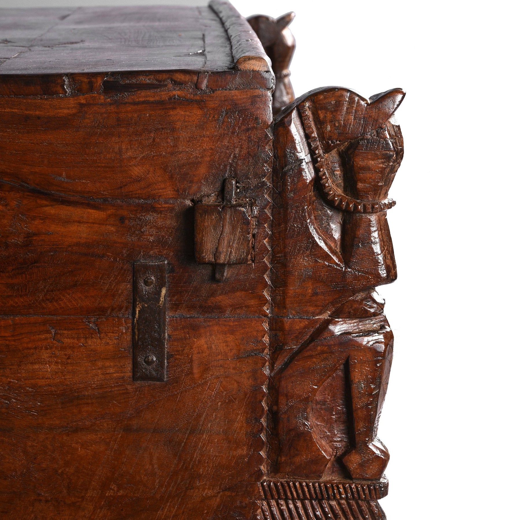 Carved Lacquered Teak Dowry Chest  - Majus From Kutch