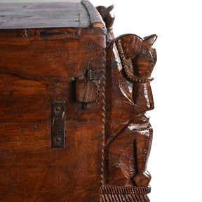 Carved Lacquered Teak Dowry Chest  - Majus From Kutch